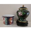 Image 1 : Vintage Oriental Urn w/ Lid & Stand (8T) Plus Lovely Hand Decorated Dish By Takahashi San Fran. 
