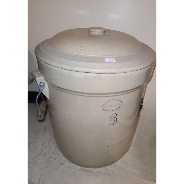 Medalta 5 Gallon Crock With Lid 13" Diameter, 15 T (Small Chip on Lid)