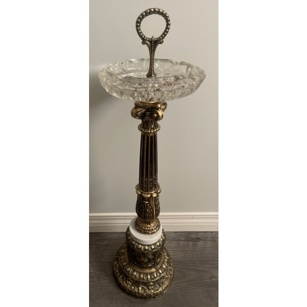 Intricate Crystal & Brass Stand Up Ash Tray 30T