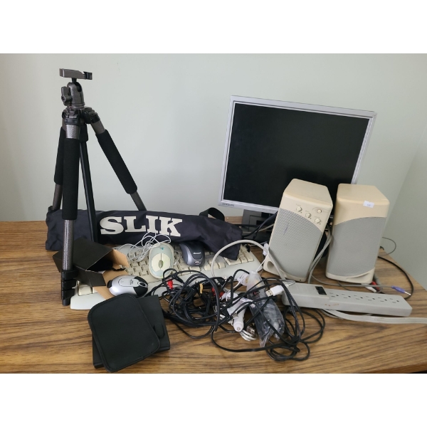 Samsung Computer Monitor, Computer Speakers, Slik Camera Tripod and More!