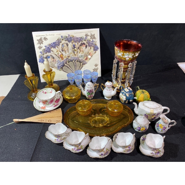 Collectible Homewares Incl. Marianne's Porcelain, Bohemian Glass Mantle Decorative Vase, Amber Glass