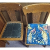 Image 2 : Two Vintage Wooden Chairs w/ Leather Seats 18 W, 18 D, 33.5 T, One Peacock Chair Cushion Cover