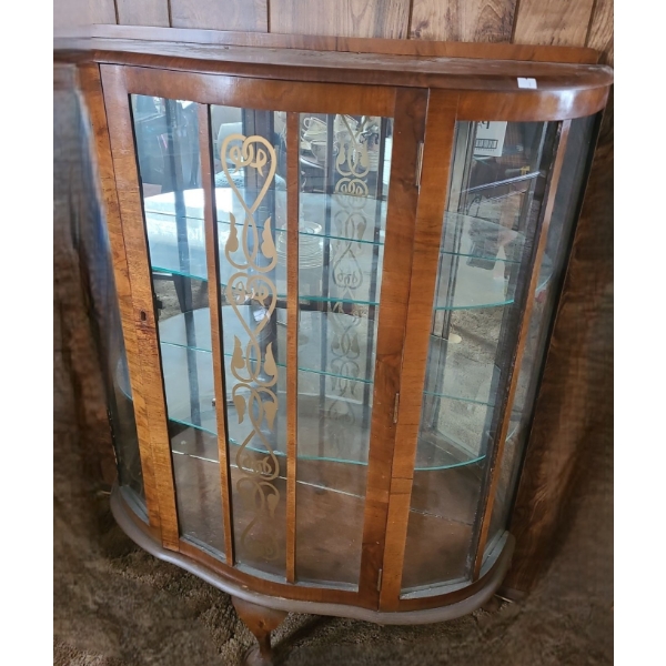 Antique China Display Cabinet with Mirrored Back and 3 Shelves 35 W, 12 D, 44 T
