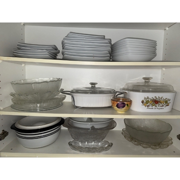 Various Styles Of Vintage Dishware, Corning Ware, & Glassware