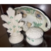 Image 1 : RARE Vintage Belleek Ireland Porcelain Triple Flower Vase 8" w/ Trinket Box & More