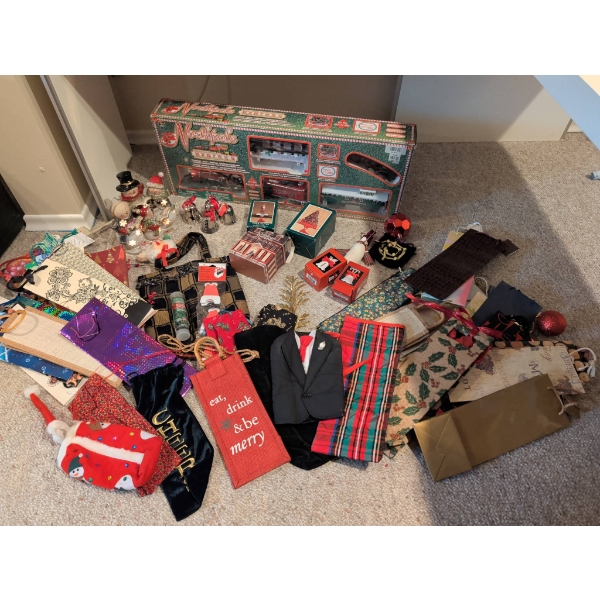 Christmas Decorations with Train Set and Gift Bags