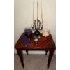 Image 1 : Mahogany End Table w/ Brushed Nickel Candelabra & Assorted Wax Refills 17x18x13