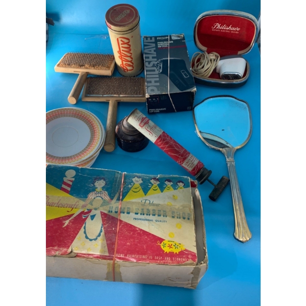 Antique & Vintage Miscellaneous Collection - Shavers, Fur Hat, Metal Basketball Net Frame & More