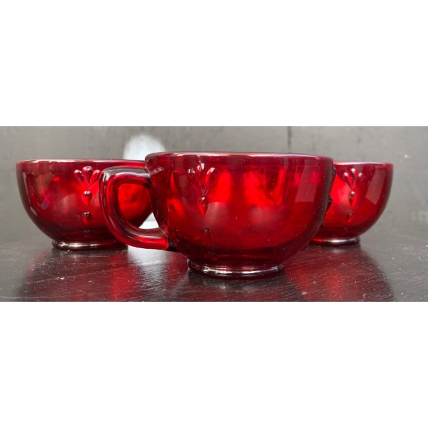 Cranberry Glass Depression Cups (4)