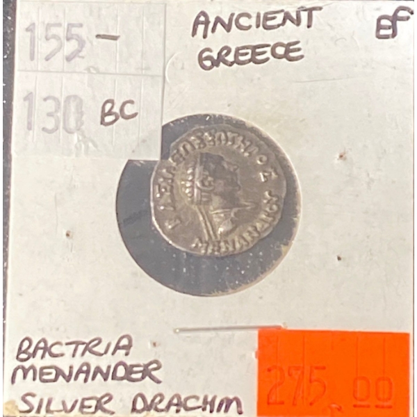 155 - 130 BC King Menander I Indo-Greek Silver Drachm