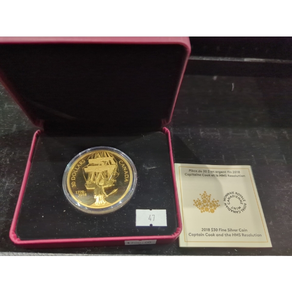 2018 Captain Cook and the HMS Resolution Gold Plated Proof Silver 99.99 62.69g