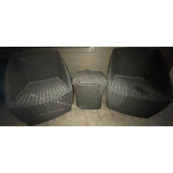 Wicker Patio Set  Two Bucket Style Chairs with Middle Table  24" x 22" x 34" tall