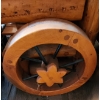 Image 2 : - Sturdy Wooden Log Bench w/ Wheel Accents 58 W, 29 D, 33 T
