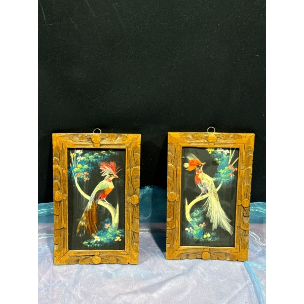 Unsigned Original Paintings with Feather Embellishments 3.5Wx6.5H