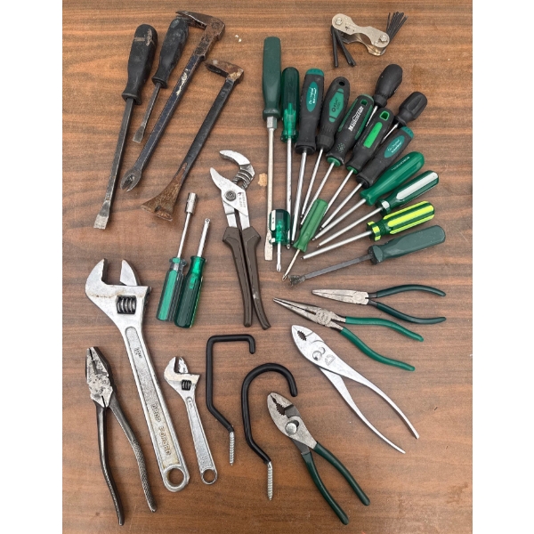 Green & Black Hand Tool Collection - Cresent Wrenches Channel Lock Assorted Ppliers & Drivers