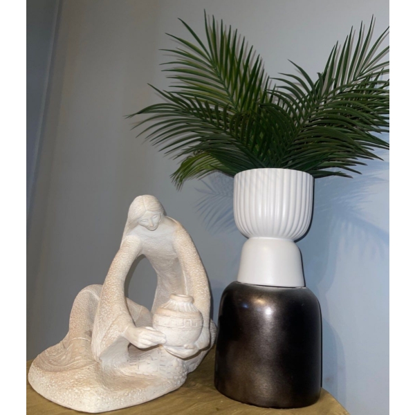 Austin Productions - Acoma Sculpture w/ Artificial House Plant In Pedestal Planter & More