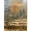 Image 3 : Vintage Oil Painting Depicting Dusk - Landscape In Gold Gilt Frame 24x12