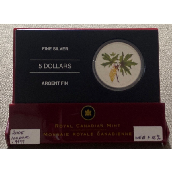 2005 Canadian $5 Coloured Silver Maple Leaf Coin 99.99% Silver 1 Oz