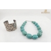 Image 1 : Turquoise Bead Necklace with Adjustable Chain and Sterling Silver Cuff Bracelet
