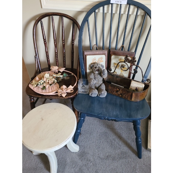 Wooden Dining Chairs, Blue 20 w 37 h, Small Table Teddy Bear Wall Art & more