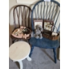 Image 1 : Wooden Dining Chairs, Blue 20 w 37 h, Small Table Teddy Bear Wall Art & more