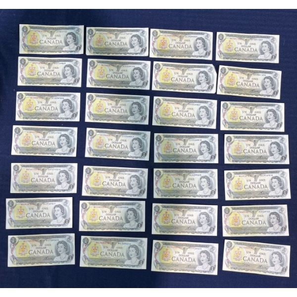 28 1973 Canadian $1 Bills