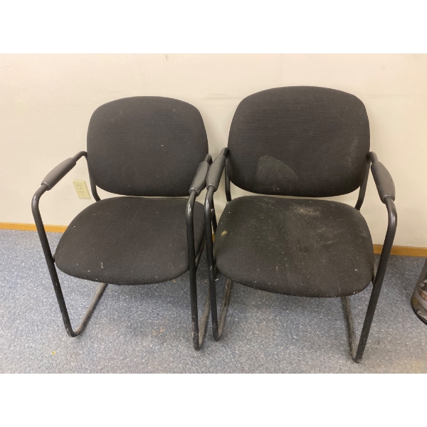 Two Black Upholstered Office/Guest Chairs with Metal Frame