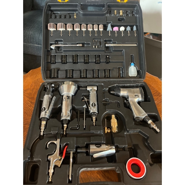 PowerMate air tool set with a number of different attachments for grinding
