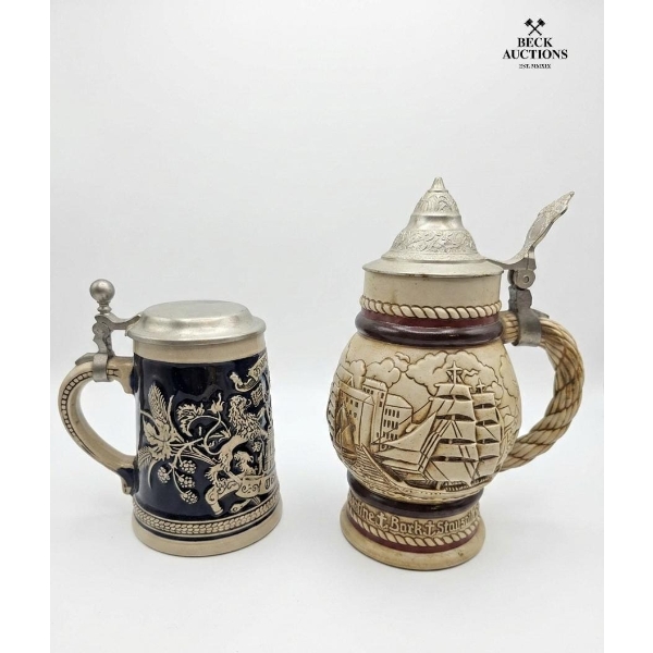 1977 Larger Sailing Ships Stein 9''INCHES IN H & Small Blue Stein 6.5''INCHES IN H.