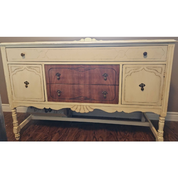 Wooden Long Boy Sideboard and White Dove Wall Decor Set