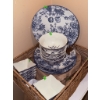 Image 1 : Blue and White Floral Ceramic Dinnerware Set, 9 Pieces