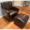 Image 2 : Black Leather Club Chair & Matching Ottoman "Tub Chair"  31x31x35"tall 