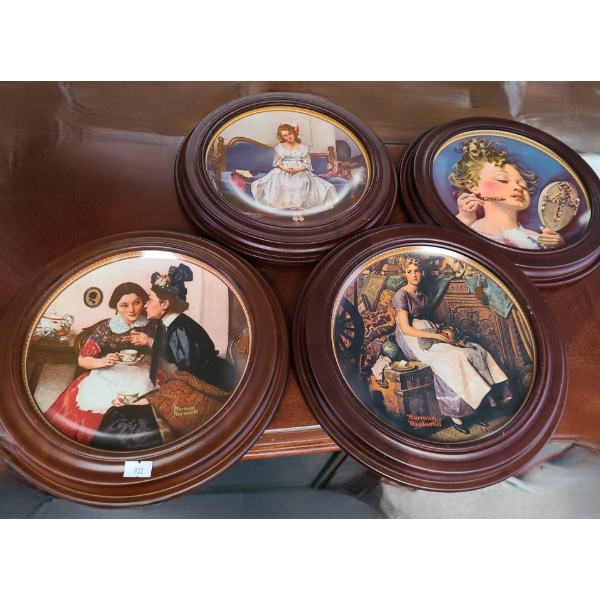Edwin M Knowles Numbered Collectible Rockwell Plates Framed in Wood (Pictures Show 's) 11 Diameter