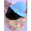 Image 1 : Blue Felt Hat with Ribbon and Brown Fur Hat with Decorative Floral Hatbox
