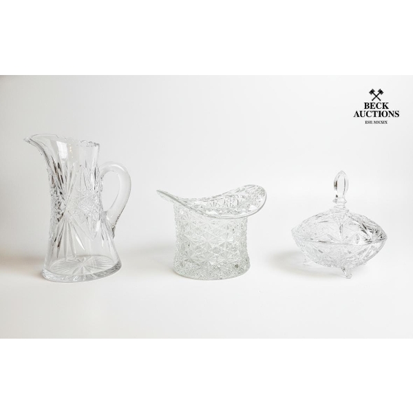 Cut Crystal Glass Pieces, Pitcher 11IN H , Candy Dish , Vanity Container. 