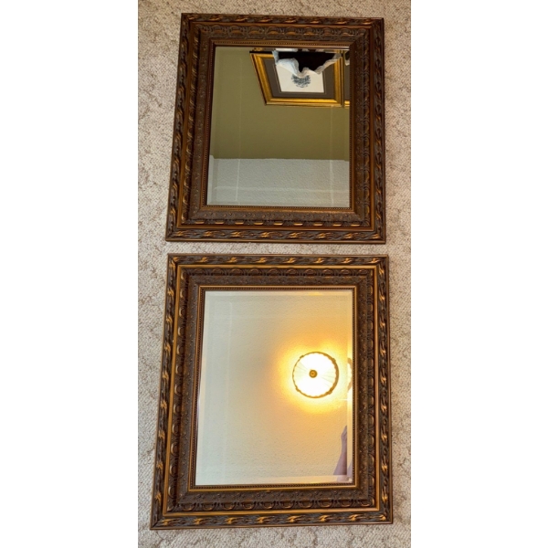 Wall Mirror In Ornate Bronze Gilt Frame (x2) 22x26