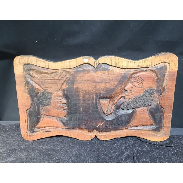 Carved Wooden Panel w/ Faces 29.5 X 17