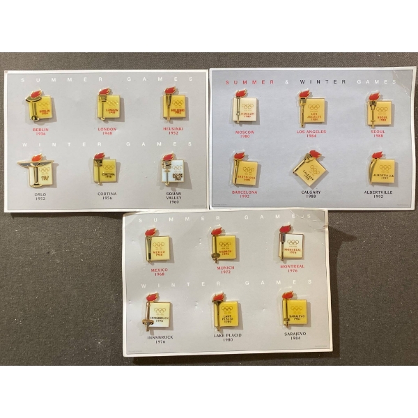 Olympic Commemorative Pins Featuring Summer and Winter Games (1896-1996)