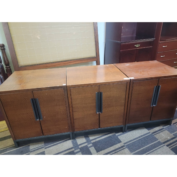 3 Wood Storage Cabinets with Metal Handles