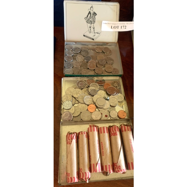 Variety of Canadian Pennies, Nickels, Dimes, Quarters