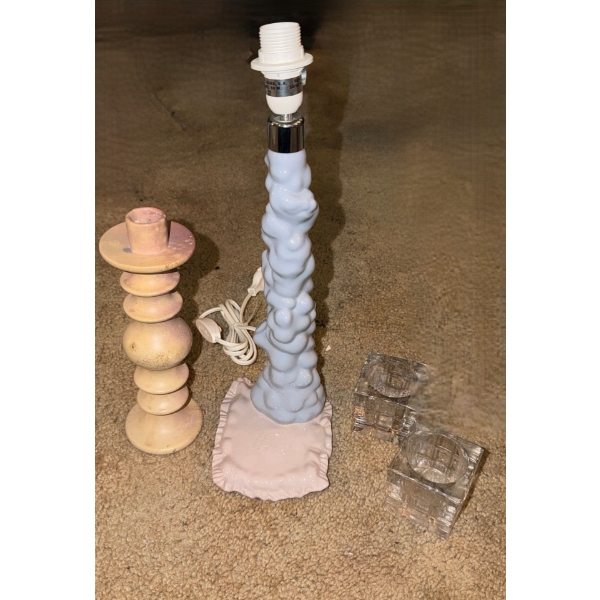 Stone Taper Candleholder 9.5 T and Lamp 6 W, 4.5 D, 15 T, No Shade Included  