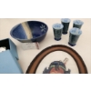 Image 2 : Stylish Home Decor! Vintage Cross Stitch Art, Wedgewood Mirror S&P Shakers, Pottery Bowl, Tea Cups