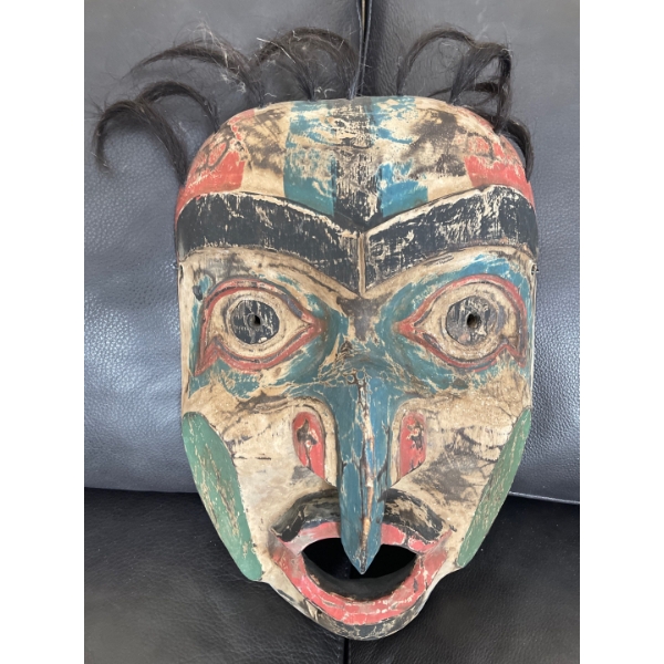 Early 1900's Pacific Northwest Kwakiutl Spirit Wrestler Mask  16" tall ( Rough Condition)
