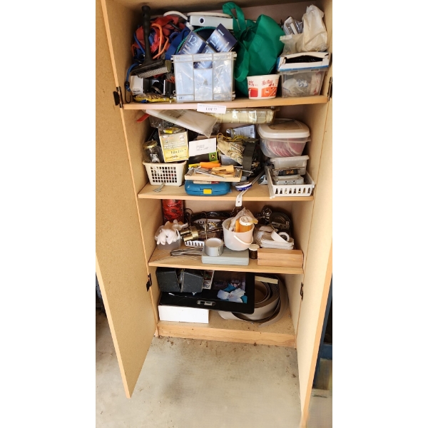 Pair of Utility MDF Armoires 29 w, 60 h, 16 d and Contents, Fireplace Tools