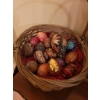 Image 3 : Wooden Table, Hand-Painted Egg Collection, and Framed Decorative Art
