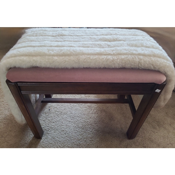 Wooden Bench w/ Pink Fabric 22 W, 13 D,  17 T, also Includes: Faux Fur Throw Blanket
