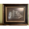 Image 1 : Framed Ship Brass Inlay Art With Brass Candle Holders And Clay Pottery Bowl