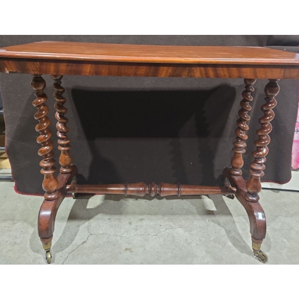 Antique Oak Barley Twist With Victorian Castors Side Table - 36W, 18D, 28T