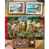 Image 1 : Rustic Wildlife Lot with Art, Bear Figurine, and Tapestry