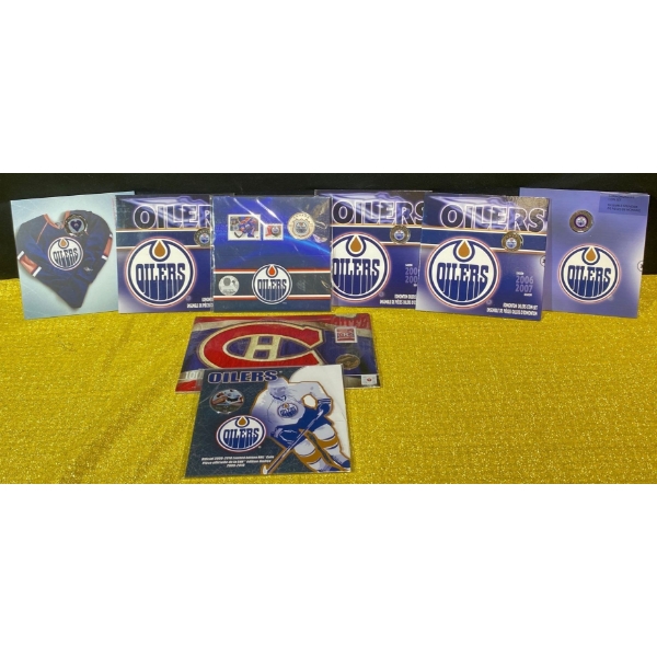 Multiple Edmonton Oilers NHL Coin Sets and a Montreal Canadiens Coin Set
